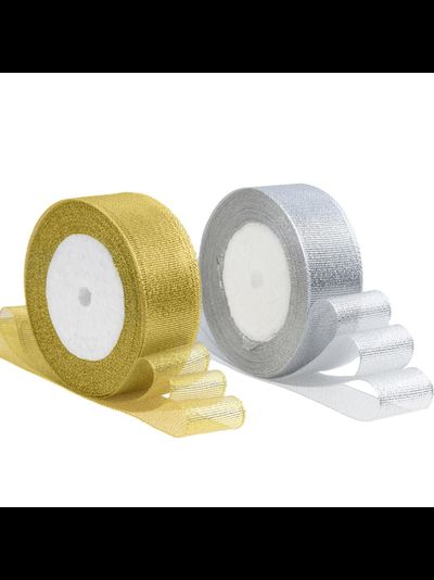 Лента метал. с люрексом/парча 25мм (серебро), 22,8м