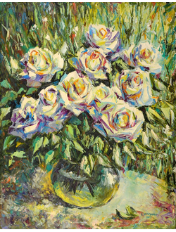 Натюрморт Белые розы в саду