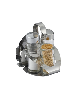 Набор для специй 3 предмета соль+перец+ст.д/зубочисток, с салфетницей, стекло, сталь