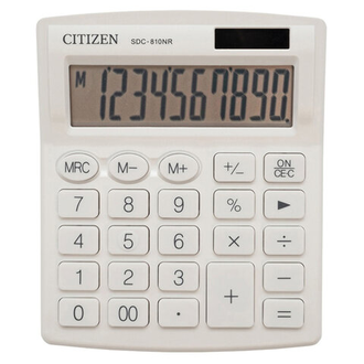 Калькулятор настольный CITIZEN SDC-810NRWHE, КОМПАКТНЫЙ (124х102 мм), 10 разрядов, двойное питание, БЕЛЫЙ