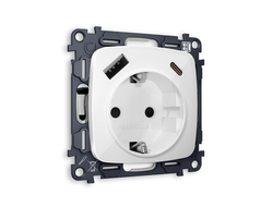Розетка 2P+E с зарядкой 2USB A+C 20W Белый глянец - Ambrella Volt - OMEGA