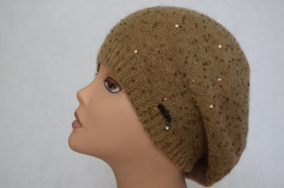 Женский однослойный берет с пайетками Vizio 5306 BO горчичный