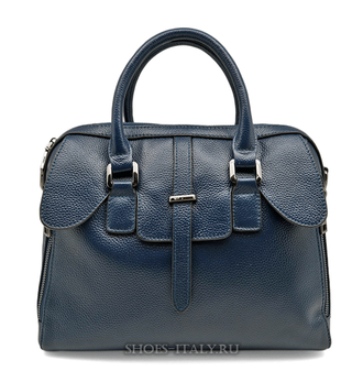 (Артикул 689 blue) Небольшая стильная женская сумка с тремя боковыми карманами, натуральная кожа