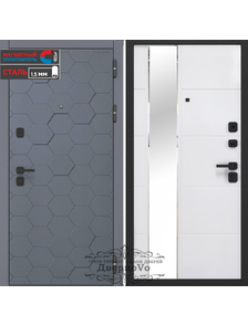 I-DOORS (РОССИЯ). 2МДФ/ СОТЫ 3d/ СТАЛЬ 1,5 мм. ТРЕХКОНТУРНАЯ/ ГРАФИТ-ЗЕРКАЛО ЭМАЛИТ БЕЛЫЙ/ ПОВЫШЕННАЯ ВЗЛОМОСТОЙКОСТЬ