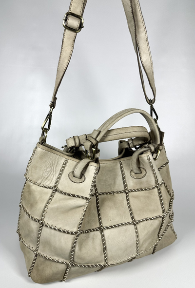 Женская сумка из натуральной винтажной кожи Vera Pelle цвет светло-бежевый арт.025890