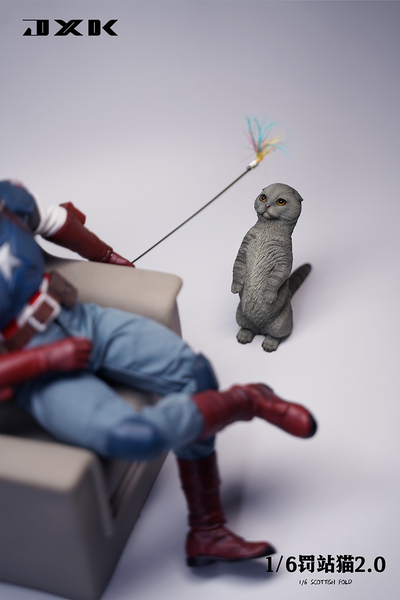Вислоухий котик на задних лапках (серый) - Коллекционная ФИГУРКА 1/6 scale  Scottish Fold 2.0 (JXK106D) - JXK