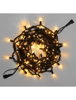 Гирлянда Нить 24В тёплый свет, 10м, 100 LED, чёрный провод каучук, соединяемая, 24V, IP65