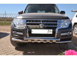 Защита переднего бампера с декором d60/60 для Mitsubishi Pajero IV (2006-2017)
