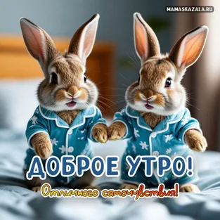 Два кролика в пижамах желают доброго утра