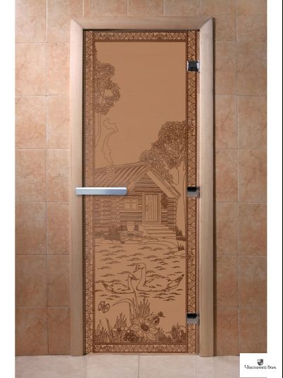 Дверь стеклянная для бани и сауны "Банька в лесу" Бронза матовая  8мм Ольха 1900*700