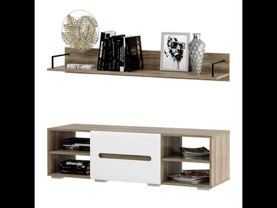 Наоми ТВ Тумба ТБ-16 (1402*408*460мм), дуб каньон/белый глянец