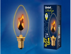 Uniel свеча декоративная "эффект пламени" E14 3W прозр. IL-N-C35-3/RED-FLAME/E14/CL