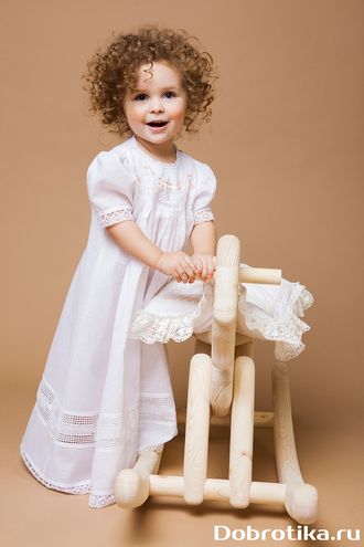 Крестильное платье для девочки, модель "Ксения", материал - лен или сатин, 3 - 4, 5 - 6, 7 - 8 лет, можно вышить любое имя