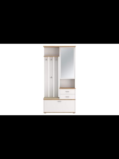 Антре 65.08 Шкаф для прихожей с зеркалом Белый/дуб вотан/ДВПО белый/ткань велюр велутто кремовый 18