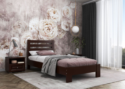 Кровать "Вероника" орех тёмный с ламелями из массива сосны (Браво мебель)