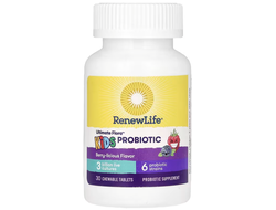 Renew Life Ultimate Flora Kids Probiotic 3 Billion Live Cultures - Пробиотик для детей, со вкусом ягод, 3 млрд живых культур