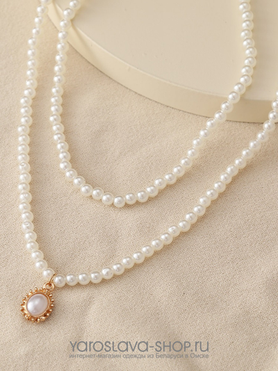 Колье жемчужное в две нити с подвеской