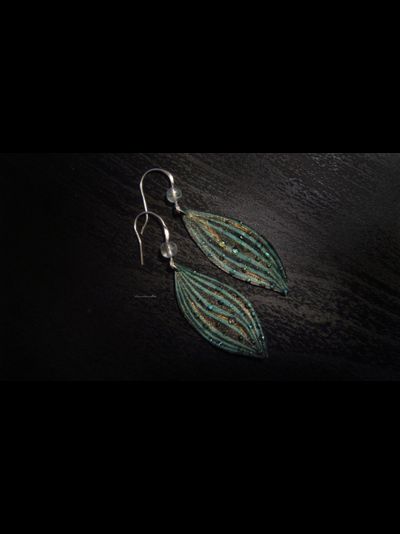 Комплект украшений &quot;Русалочка&quot; (брошь и серьги с расписанным вручную шёлком)