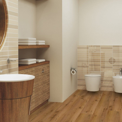 Биополы Purline Wineo 1200 wood XXL Say hi to Klara MLP272R в интерьере ванной