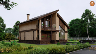 Двухэтажный дом из газобетона с нестандартной кровлей. Проект №94