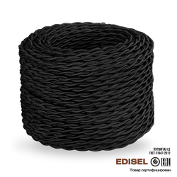 Витой ретро провод 2х1.5 черный бухта