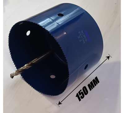 Коронка биметаллическая диаметр 230 мм глубина 150 мм + держатель с креплением шестигранник 13 мм для дрели