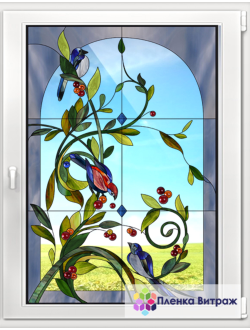 Витражная пленка, витражная пленка самоклеющаяся под заказ,пленочный витраж с птицами