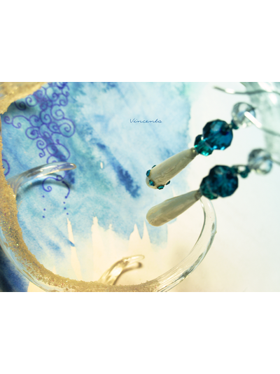 Принцесса Миядзаки. Серьги-капли с хрустальными бусинами и чешским бисером