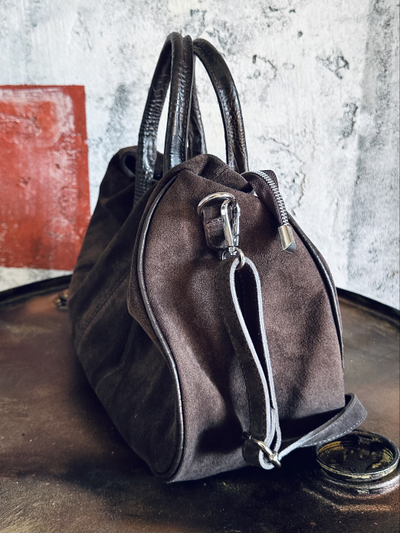 Женская коричневая сумка-трансформер из натуральной замши, Italy, Vera Pelle. Арт. 021041