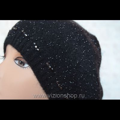 Берет на осень весну с бисером и камнями Vizio Италия 5892 BO черный