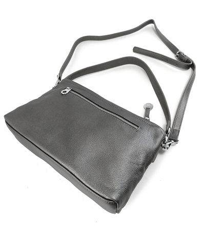 (АРТИКУЛ: 9224/1/22) СУМКА ЖЕНСКАЯ, НЕБОЛЬШАЯ, НАТУРАЛЬНАЯ КОЖА, СЕРАЯ С НЕБОЛЬШИМ БЛЕСКОМ "ГРАФИТОВАЯ", ДВА ОТДЕЛЕНИЯ, С ДВУМЯ ПЛЕЧЕВЫМИ РЕМНЯМИ