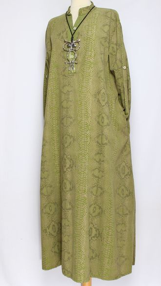 Платье Бохо вельветовое "ПЛАНКА СТОЙКА ПИТОН" оливковое до р.52