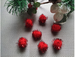 Помпоны с люрексом, цвет красный, набор 10 шт, диаметр 20 мм