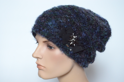 Вязаная шапка женская зима 2022 Vizio Италия 6957 сине- черная