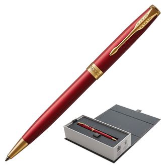 Ручка подарочная шариковая PARKER "Sonnet Core Intense Red Lacquer GT", красный лак, позолоченные детали, черная, 1931476