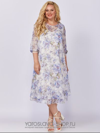 Модель: A-3986.Шифоновое женское платье с цветочным принтом