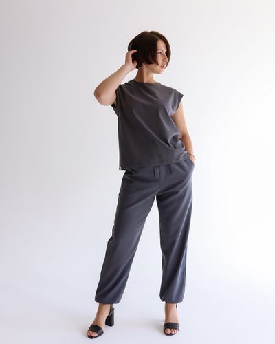 Брюки с манжетами из костюмной шерсти  (сине-серый)