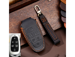 Чехол для ключа Hyundai Santa Fe 4 рестайлинг (6 кнопок) из натуральной кожи