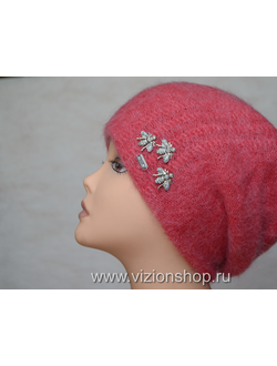 малиновый женский вязаный берет зимний визио Италия