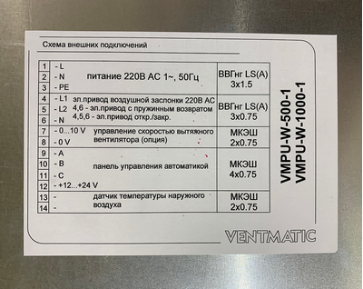 КОМПАКТНАЯ ПРИТОЧНАЯ УСТАНОВКА 500 м3/ч ВОДЯНОЙ НАГРЕВ, 1 фаза 230В (модель VMPU-W-500-1)