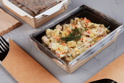 Салатник с прозр. кр. (крафт/черный), 500 мл