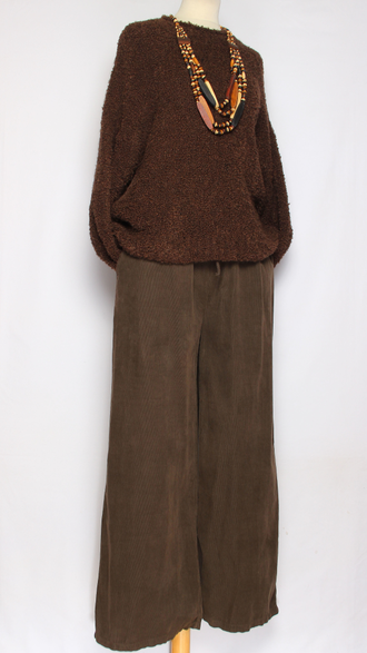 Брюки вельветовые "Трубы шнурок в поясе" шоколад до 54