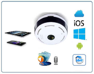 Панорамная потолочная WiFi видеокамера  с DVR (fish_ufo_W), 960P HD (360EyeS)