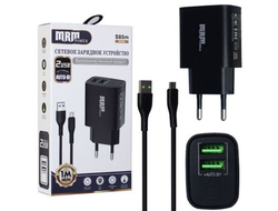 Сетевое зарядное устройство MRM S85 5V/2.4A 2USB + кабель Micro 1200mm Black