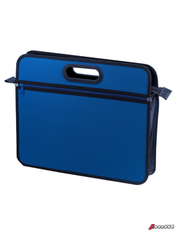 Сумка пластиковая BRAUBERG, А4+, 390×315×70 мм, на молнии, внешний карман, фактура бисер, синяя. 225167