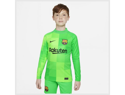 Футбольная форма ФК Барселона 2021 2022 вратарская детская зеленая с длинным рукавом (комплект футболка+шорты)