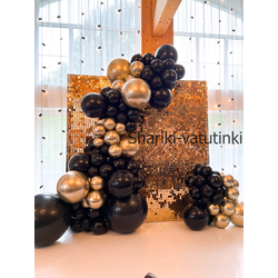 Украшение шарами на юбилей Фотозона с пайетками золото и черный