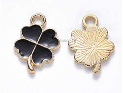 ПОДВЕСКА С ЭМАЛЬЮ "КЛЕВЕР" - 18x12x2 мм -  ЗОЛОТО+ЧЁРНАЯ ЭМАЛЬ