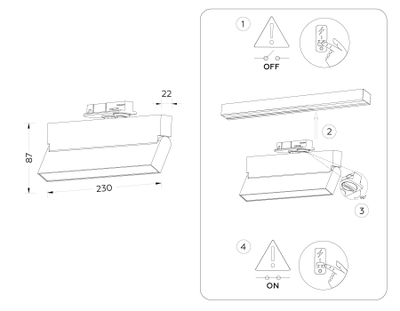Трековый однофазный светодиодный светильник GL 6806 WH белый LED 12W 4200K 230*22*87