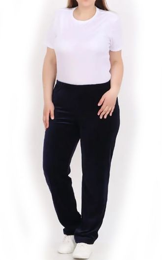Женские прямые велюровые  брюки Арт. 16270-3135 (Цвет темно-синий) Размеры 54-78
